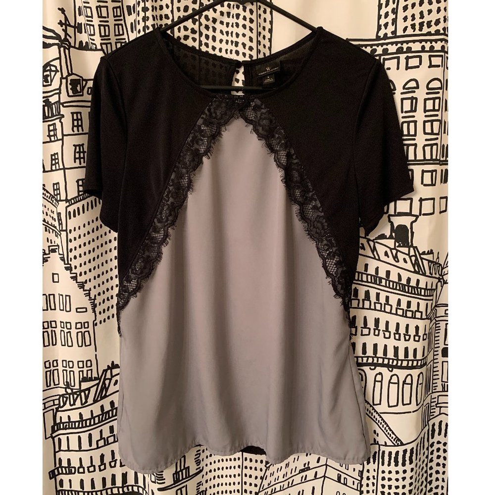 Worthington Black/Gray Lace Blouse, Size L